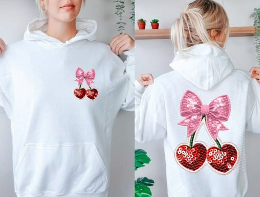 Faux sequin embroidery cherry heart coquette