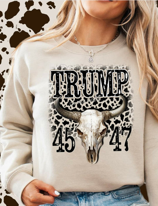 Trump 45 47 leopard bull skull